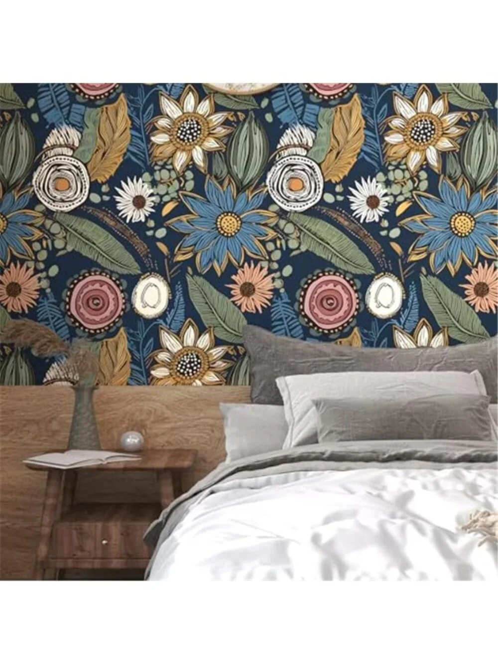 Blue Boho Floral Peel Stick Wallpaper Vintage Removable Contact Paper Waterproof